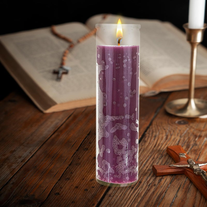 Mega Candles 6 pcs Unscented Purple 7 Day Glass Container Devotional Prayer Candles, Premium Wax Candle 2 Inch x 8 Inch, Sanctuary, Vigils, Prayers, Blessings, Religious, Memorials, Remembrance - Image 3